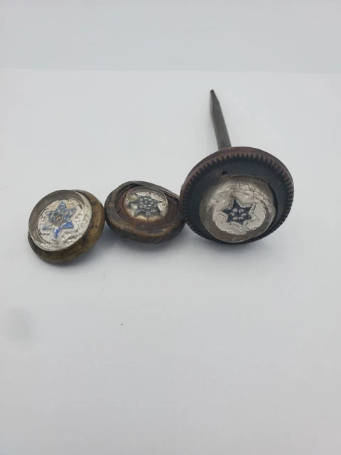 Vintage Decorative Victorian Picture Hanging Nail, Blue Star Glass Brass set