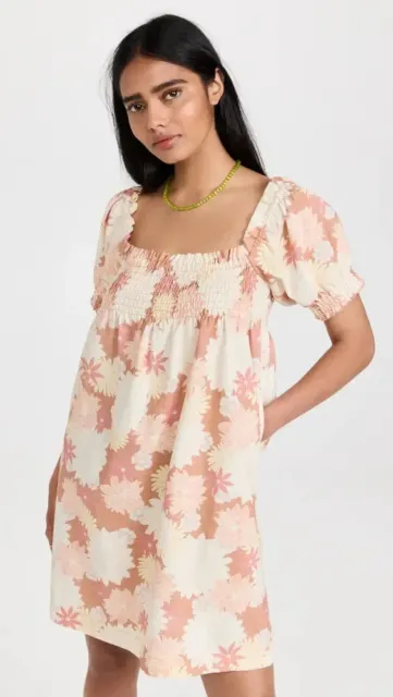 Faherty Ramona Mini Dress Szie XS Warm Jicaro Island Floral Smocked Puff Sleeve
