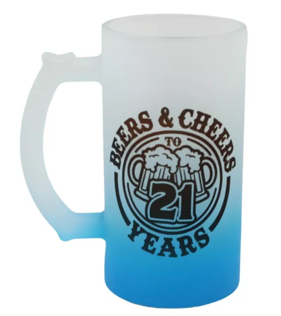 Personalised 21st Birthday Blue Frosted Glass Beer Stein Mug Male Female Gift