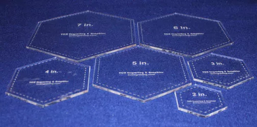 6 Piece Hexagon -Laser Cut Quilt Templates- Clear Acrylic 1/8" 2