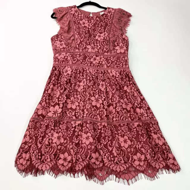 Adelyn Rae Dress Womens Medium Rose Red Pink Cap Sleeve Lace Floral NEW Shift