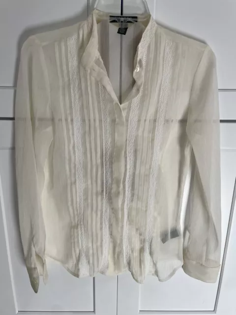 Ralph Lauren Blouse Womens XS Lace Ruffle Sheer Cottagecore SI47