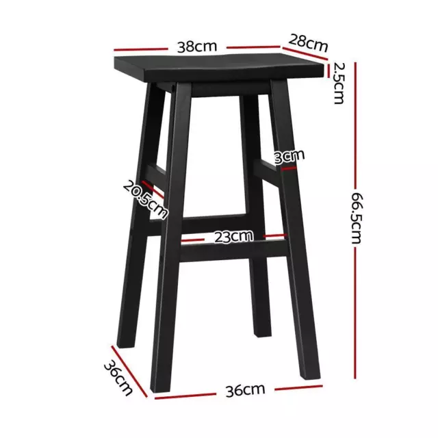 Artiss 2 x Wooden Bar Stools Kitchen Bar Stool Chairs Barstools Black 2