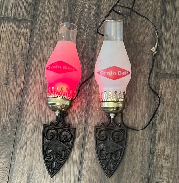 (2) VINTAGE GRAIN Belt Beer Cast Iron Sconces Oil Lamp or Electric Bar