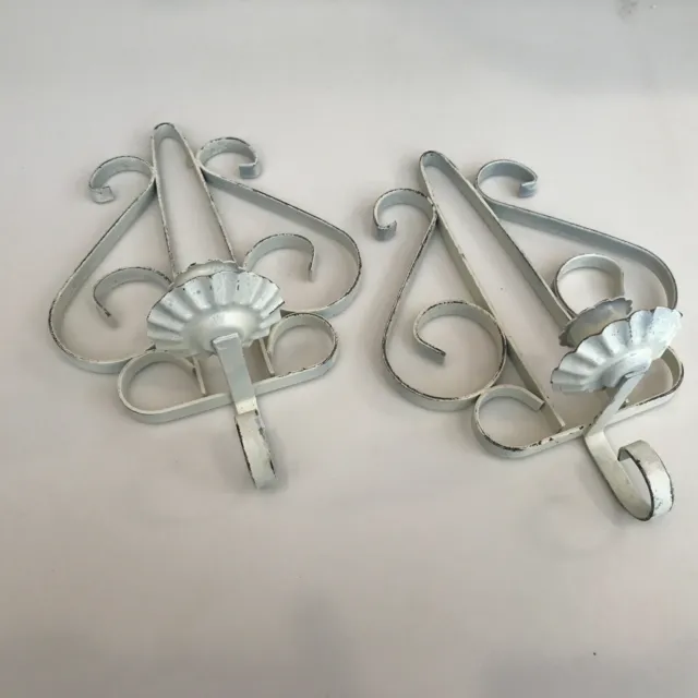 A Pair of Metal Wall Candle Holders for Stick Candles (Shabby Chic design)
