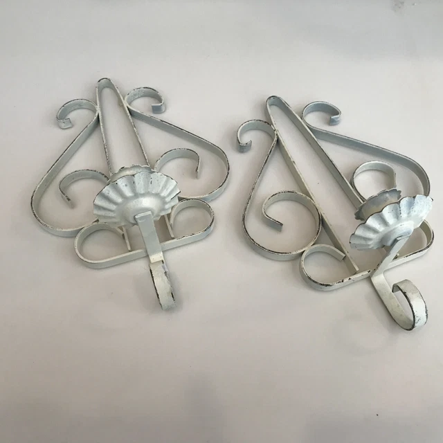 A Pair of Metal Wall Candle Holders for Stick Candles (Shabby Chic design)