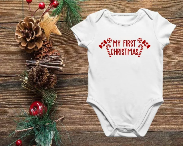 Baby Boys Girls My First Christmas Babygrow Vest Gift Xmas Candy Cane unisex 1st