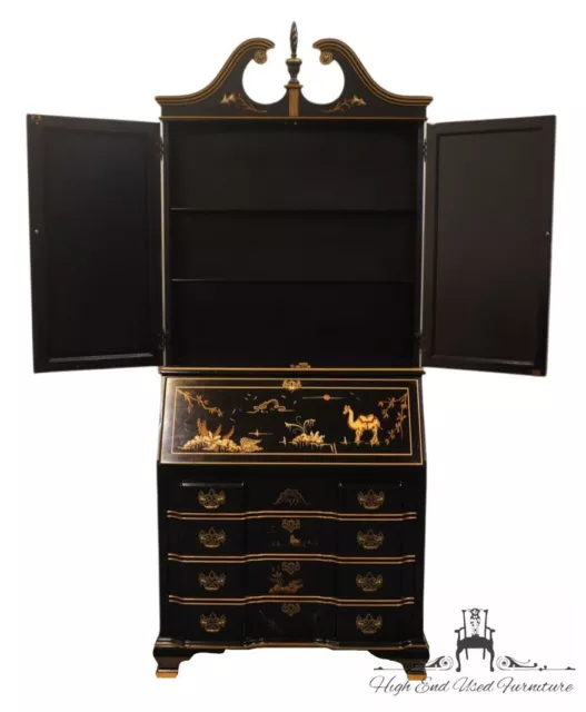 JASPER CABINET Black Lacquered Asian Chinoiserie 35" Secretary Desk w. Bookca... 3