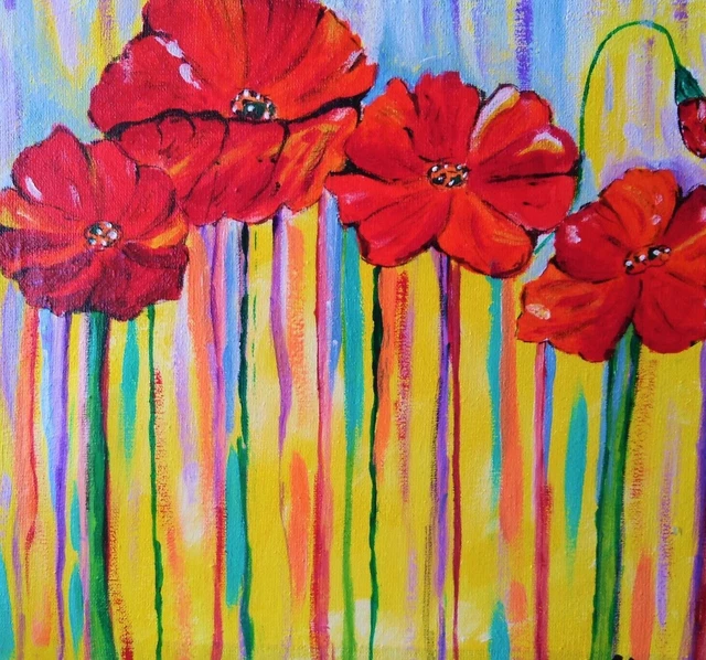 Amapolas que pintan las flores rojas Obras de arte originales Arte de las...