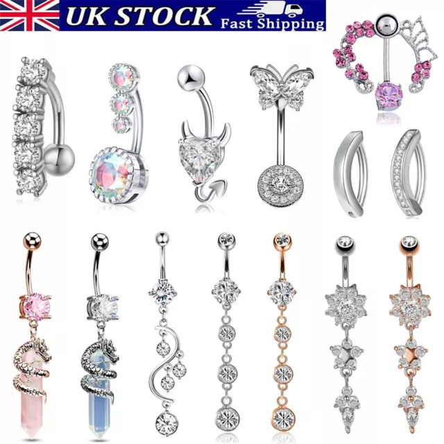 Belly Bar Surgical Steel Navel Button Ring Belly Bars Crystal Gem Body Piercing