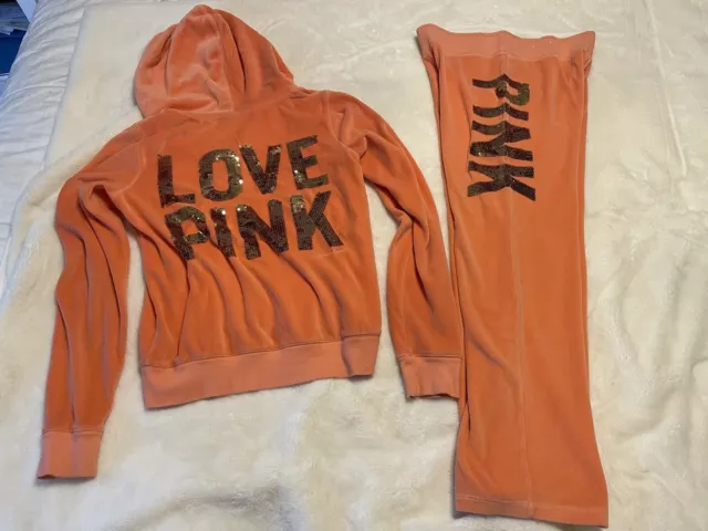 Victoria's Secret PINK Full Zip Bling Hoodie Medium Gray Orange 
