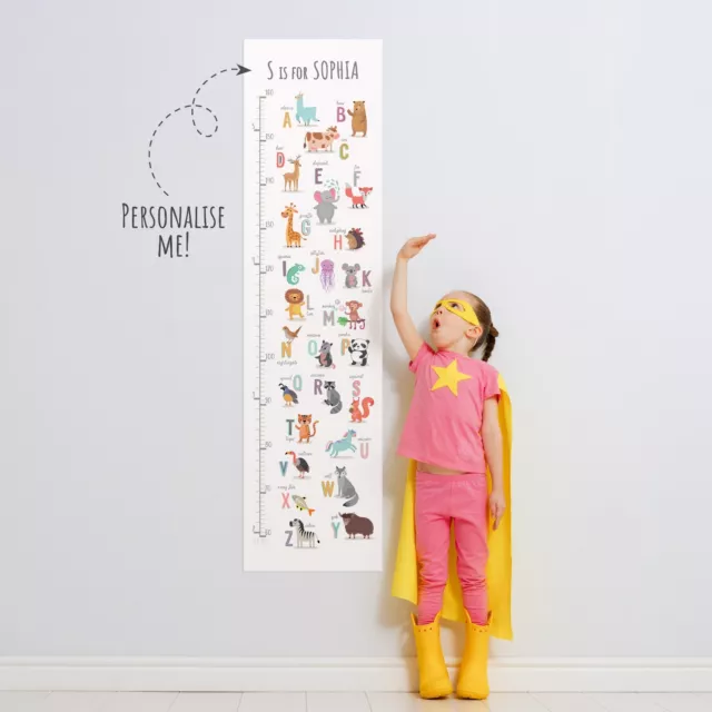 Personalised Alphabet Height Growth Chart Sticker Animals Wall Decal Boys Girls