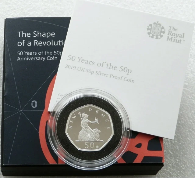 2019 Royal Mint New Pence Britannia Privy 50p Silver Proof Coin Box Coa