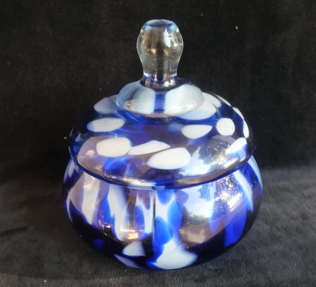 "Vidrio pesado caramelos azul blanco soplado a boca Ø 15 cm | 5 7/8" H 17 cm | 6 3/4"