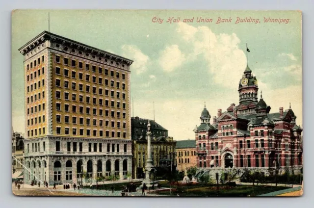 Winnipeg Monitoba Canada City Hall & Union Bank Building Postcard 1911