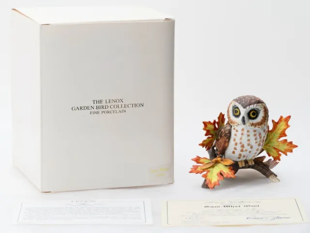 Lenox SAW WHET OWL Porcelain Garden Bird Figurine - Box & COA