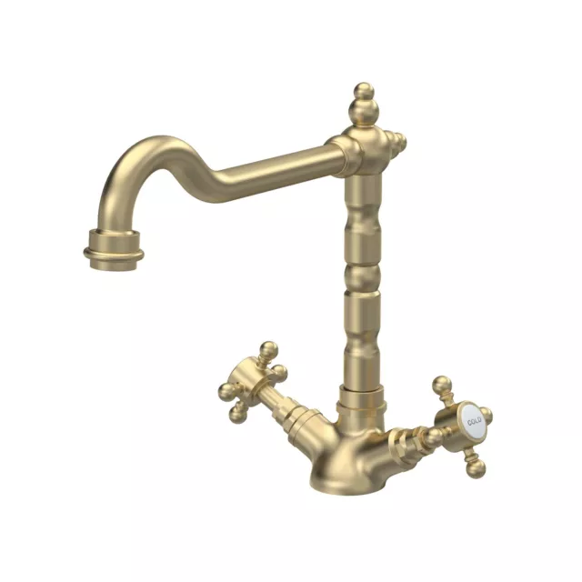 Nuie French Classic Kitchen Sink Mixer Tap Swivel Spout Dual Handle Gold Faucet