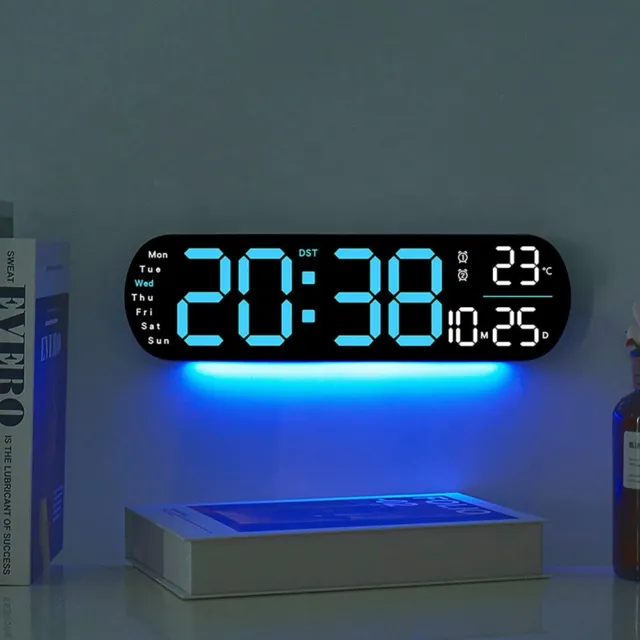 Big Digital LED Wall Clock Temperature Date Remote Control Ambient Light Timing