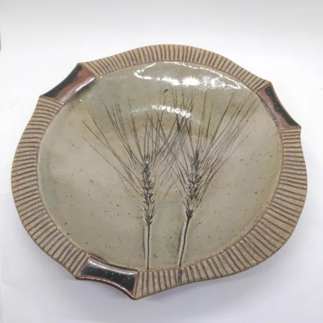 Studio Art Pottery Plate 8" Earthenware Dish Wheat Design Handmade Signed