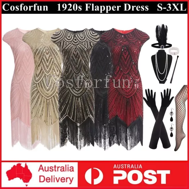 1920s Flapper Dress Great Gatsby Charleston Sequins Beaded Fringe Fancy Dress Up