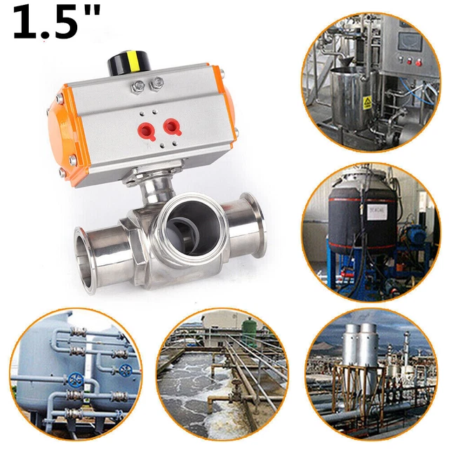 1.5" Inch Pneumatic Air Actuated Stainless Ball Valve Double Acting Air Return