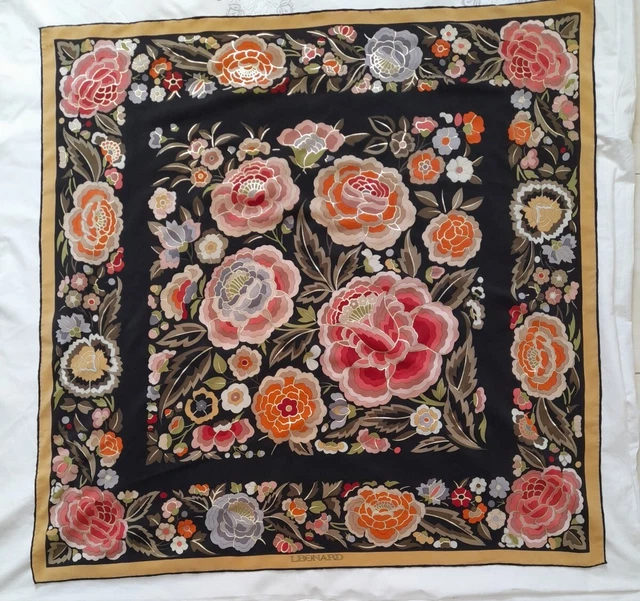 Foulard LEONARD En Soie - Motif Multicolore, Occasion, Magnifique Et Léger