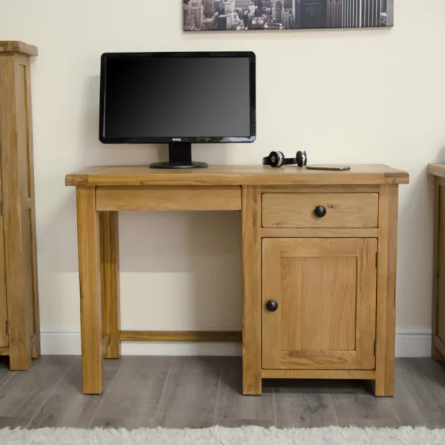 Rustic Solid Oak Furniture Small Office Single Pedestal Home Computer Desk