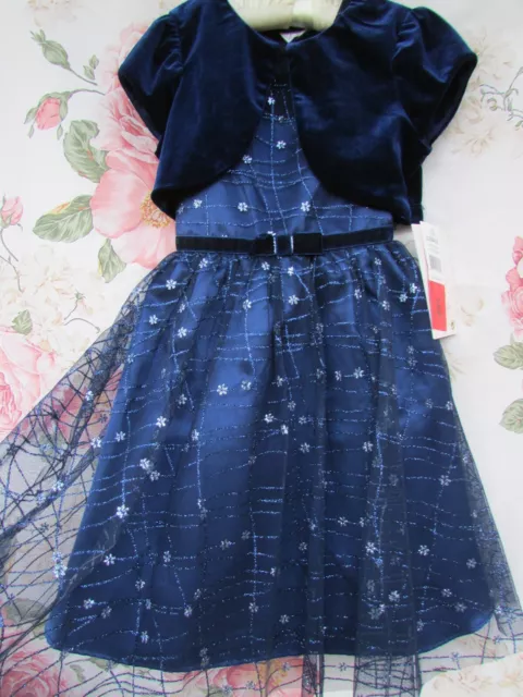 BNWT Navy Sparkle Party Occasion Dress & Velvet Shrug Age 5-6 JONA MICHELLE USA