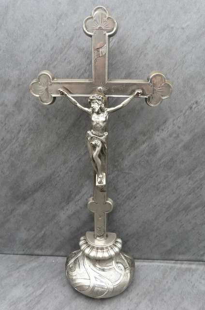 Large Antique Altar Crucifix Cross Jesus Crucified French Art Nouveau Christian