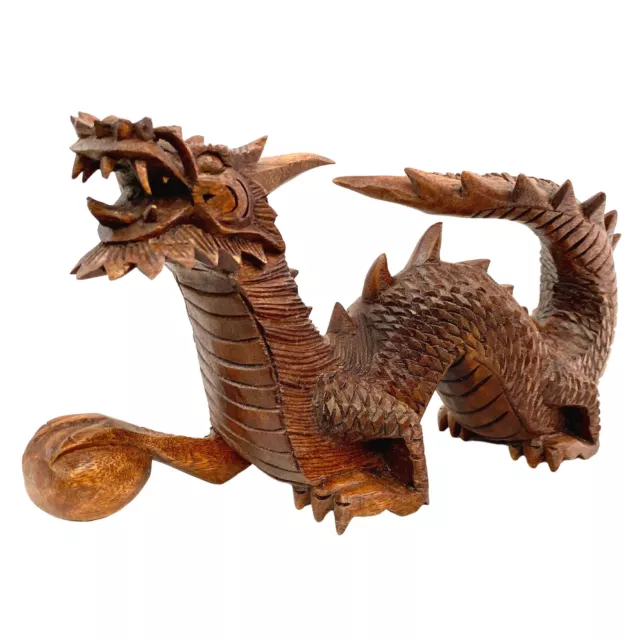 Dragon Naga Statue Wishing Pearl hand carved Suar wood Sculpture Indonesian Art