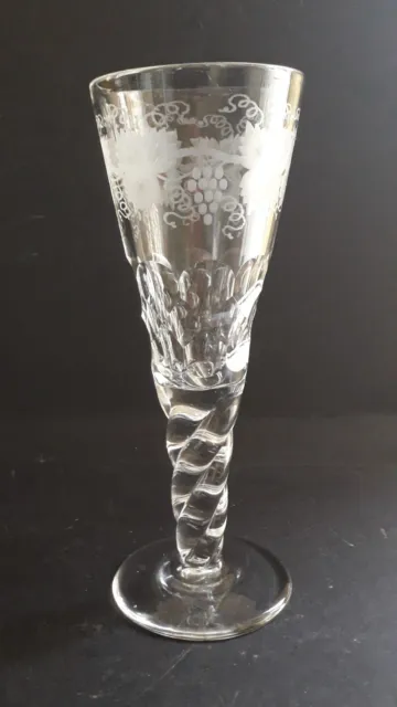 John WALSH Crystal Cut Glass Vase ETCHED Fruiting Vine 9"