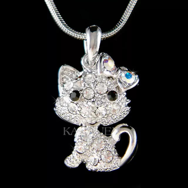 Bonito Movible Kitty Gato ~ Gatito Con Cristal Swarovski Cadena Charm Collar