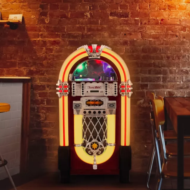 Jukebox Retro Vintage CD Player Machine 1950s Bluetooth LED Lights Free Standing Jukebox Retro Vintage CD Player Machine 1950s Bluetooth LED Lights Free Standing