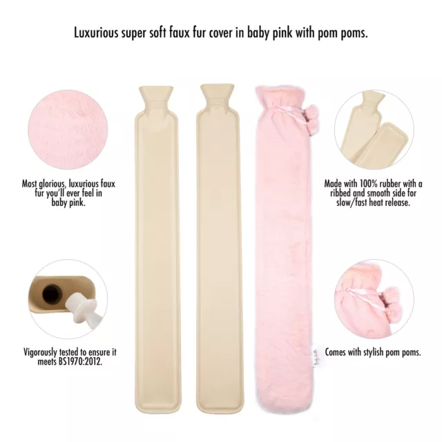 Extra Long Body Hot Water Bottle Faux Fur/FABRIC Cover 72 cm Thermotherapy 2L