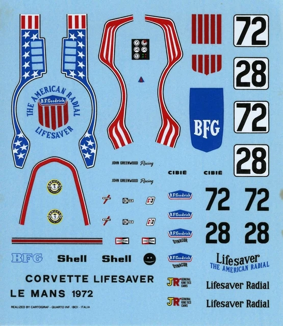 Decals Le Mans Per Corvette C3 1970 - Scale 1/24, 1/18, 1/32, 1/43, 1/2, Slot Car