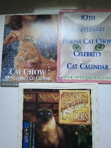 Lot of 3 Purina Cat Chow Celebrity Cat Calendars 1986, 1994 & 1995