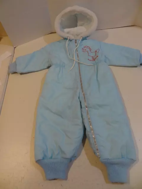 Vintage J C Penney / Sears Toddler Snow Suit 12- 24 Months Blue w/ Horse Hooded