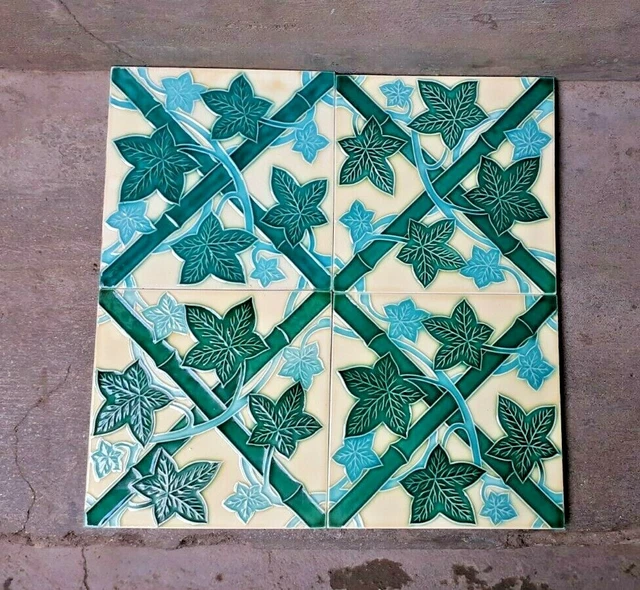 4 PCS Set Rare Ceramic Tile  Porcelain Vintage Art DK Made In Japan