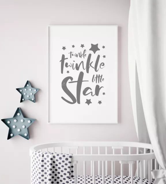"Twinkle Twinkle Little Star" Grey Nursery Art Print / Picture For Kids Bedroom