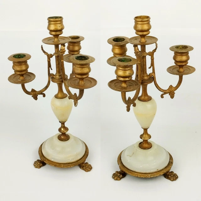 Lot de 3 bougeoirs anciens vintage en cuivre et laiton - Antiquités