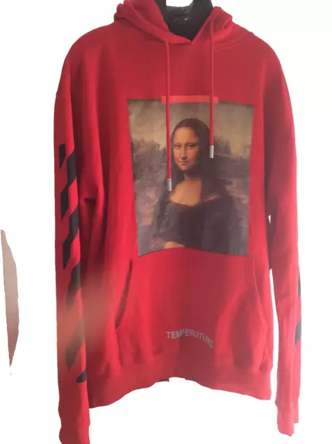 Felpa con cappuccio rossa Main Label Off bianca Virgil Abloh stampa Monna Lisa 2018 primavera