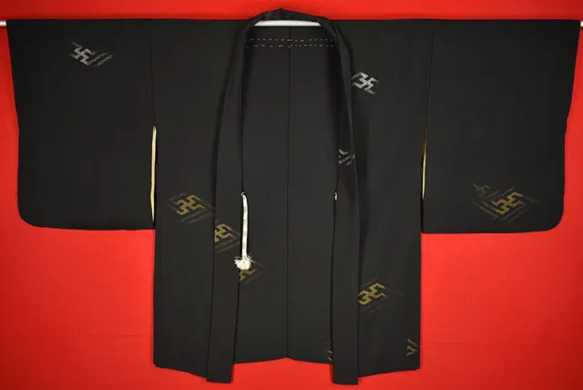Vintage Japanese Kimono Silk Antique BORO Black HAORI Kusakizome Woven/A555/540