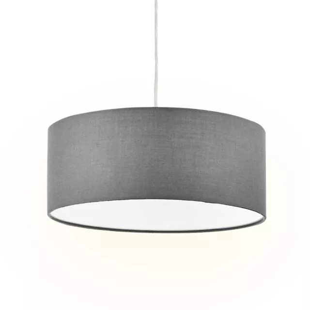 Modern Fabric Pendant Light, 15" Classic 3-Light Drum Ceiling Chandelier, Grey