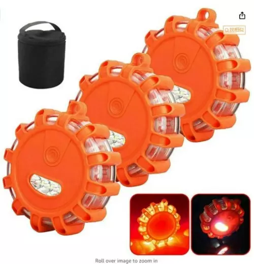 3x Car Breakdown Road Safety Warning Lights Multifunction Flashing Beacons