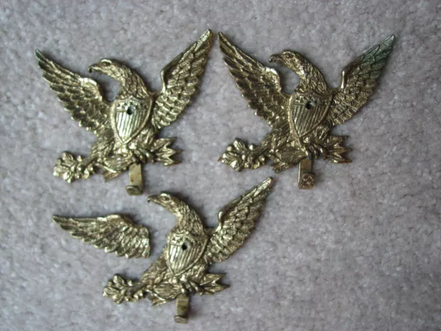 3 Vintage James Papalia Original Brass American Eagle Wall Hooks 1968