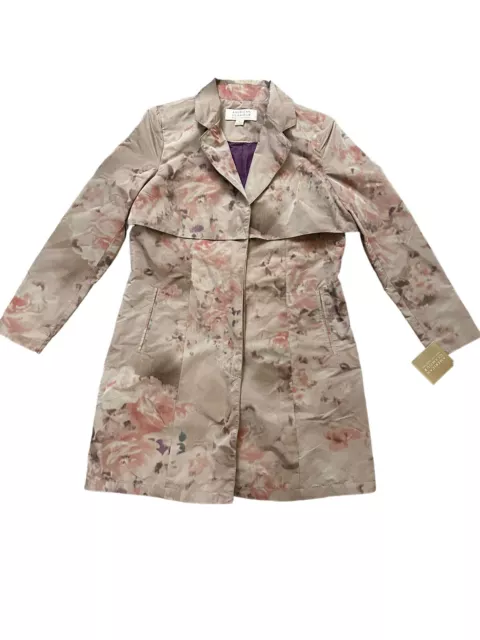 American Glamour Badgley Mischka Floral Trench Coat Jacket Watercolor Small NEW