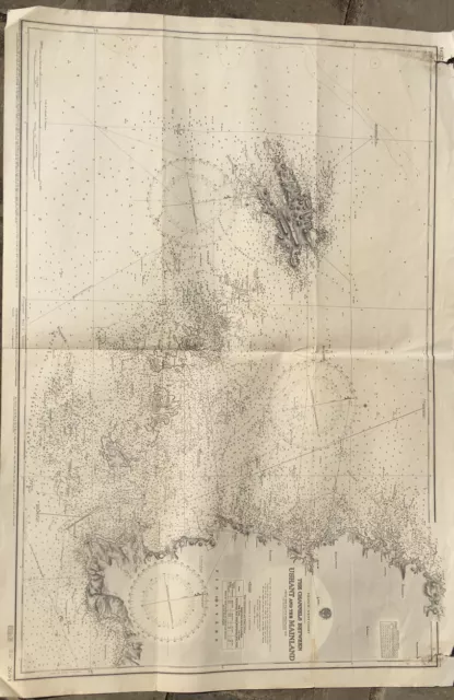 VINTAGE ADMIRALTY NAUTICAL CHART 1818 ‘Channels Between USHANT and the MAINLAND’