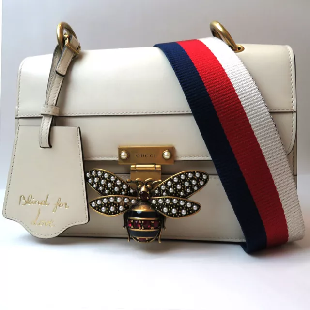 GUCCI Shoulder Bag Queen Margaret Bee Ivory Red Navy Blue 476542 Leather Bee