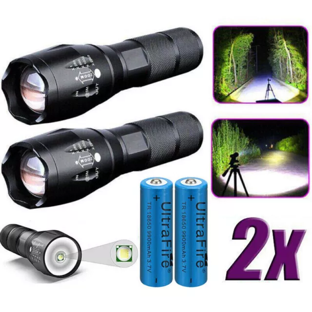 2PCS LED Zoom Police Taschenlampe Leistungsstark Camp Super Bright Lampe Torch