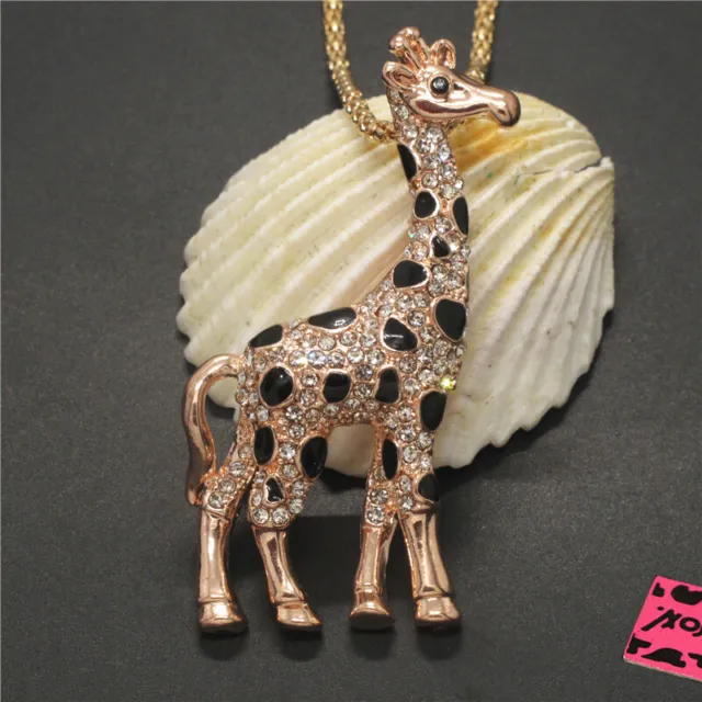 New Fashion Women Bling CZ Double Crystal giraffePendant Chain Necklace Gift